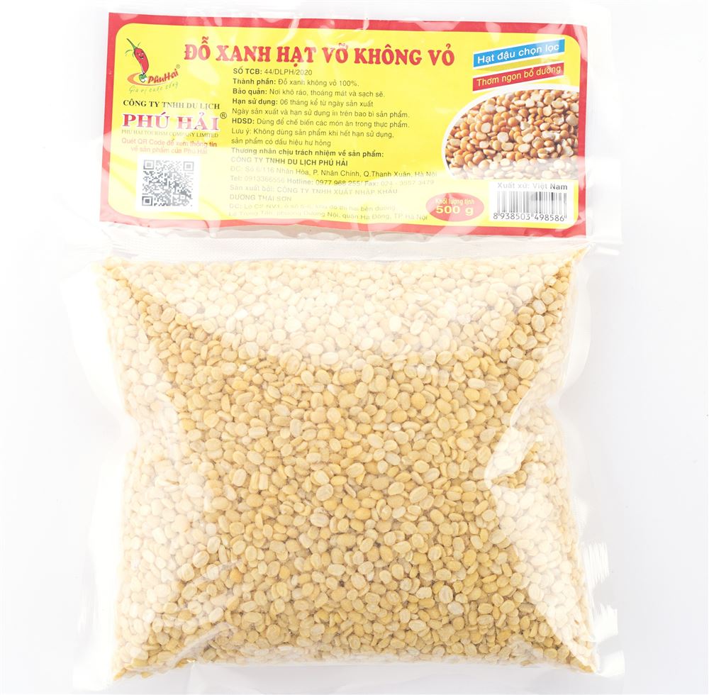 Đỗ xanh hạt vỡ không vỏ Phú Hải gói 500g - Hàng chính hãng